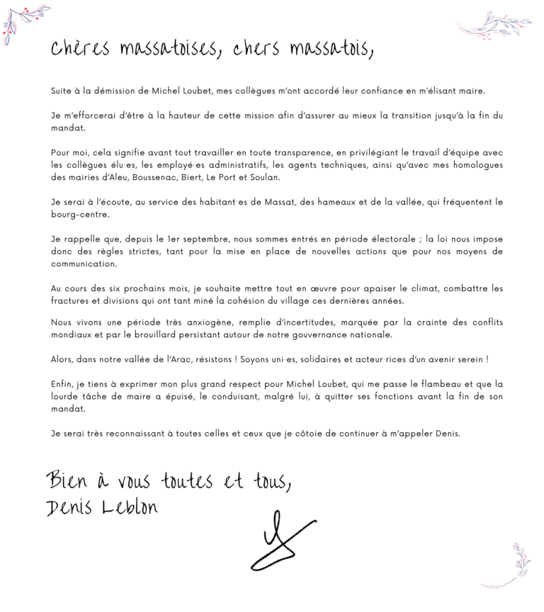 ***Lettre du nouveau maire Monsieur Denis LEBLON***